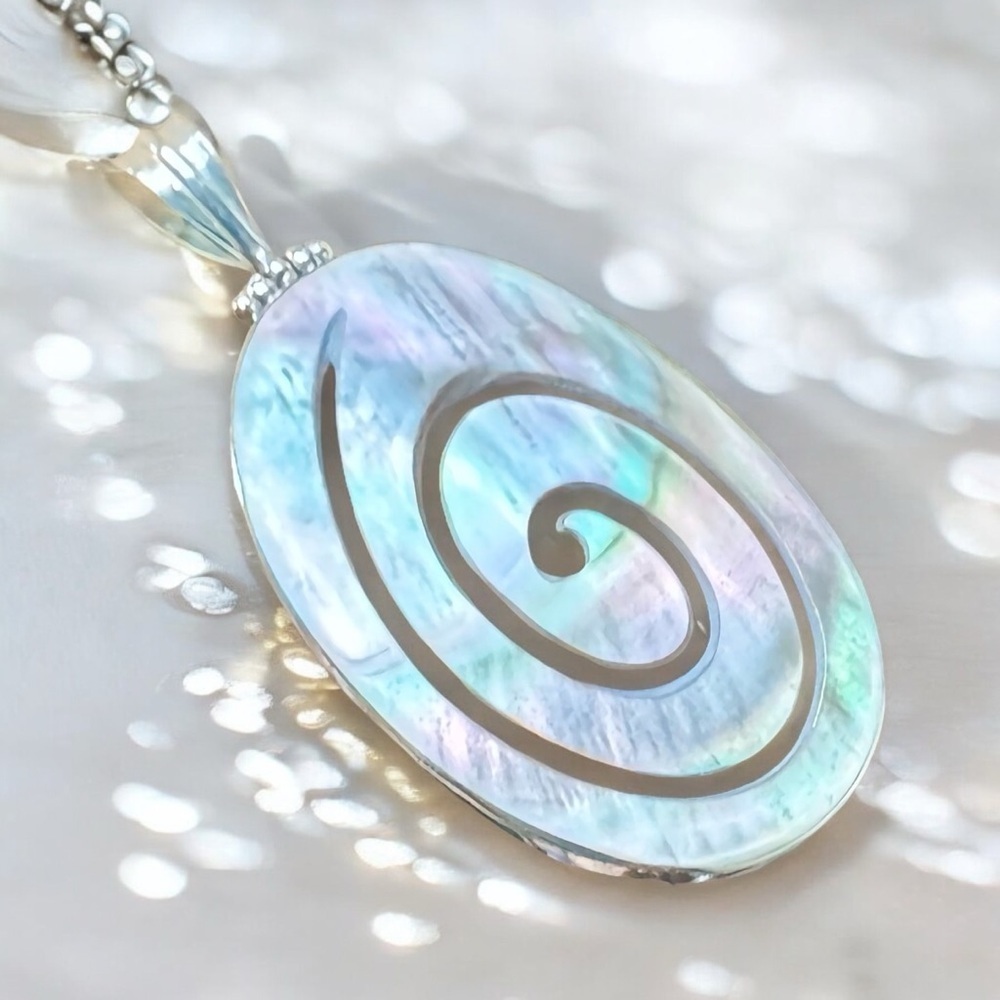Carved Abalone Sterling Silver Pendant